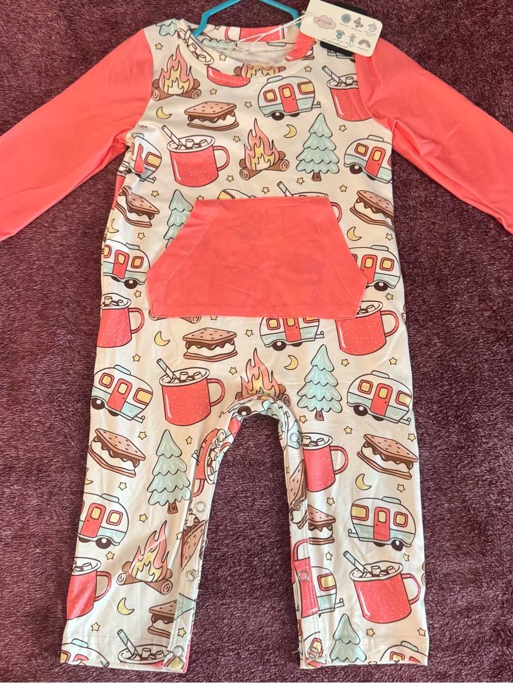 Coral Campfire Print Kids One-Piece Romper